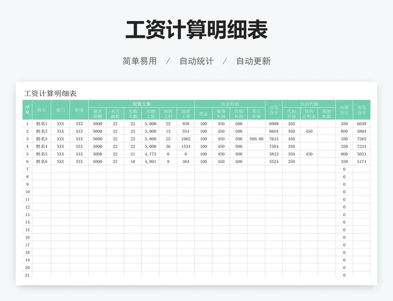 工资计算明细表