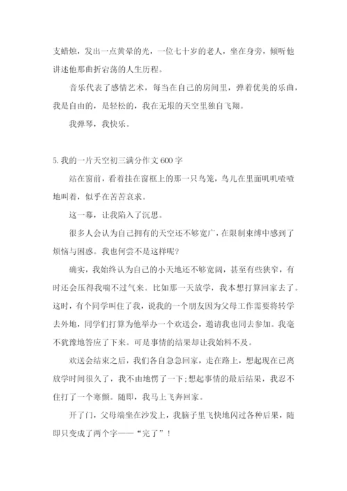 我的一片天空初三满分作文600字5篇.docx