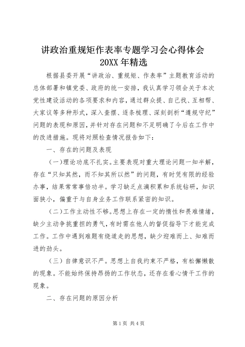 讲政治重规矩作表率专题学习会心得体会20XX年精选 (4).docx