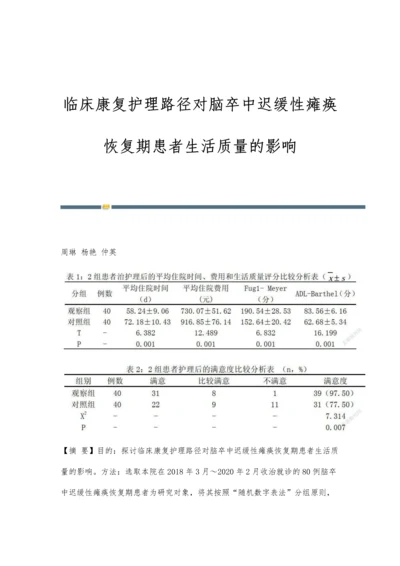 临床康复护理路径对脑卒中迟缓性瘫痪恢复期患者生活质量的影响.docx