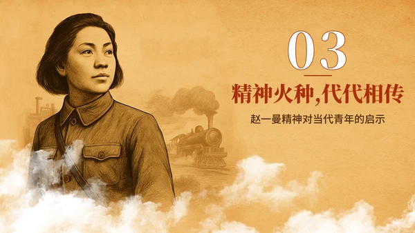 黄色复古插画风赵一曼人物介绍主题班会PPT模板