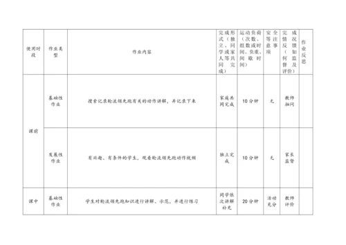 人教版体育八年级上册：第二章 田径 作业设计（表格式）