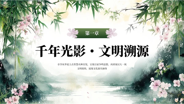 绿色系中式水墨风浮光吟PPT模板