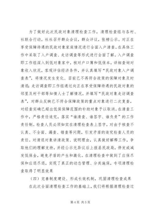 乡镇年度民政对象清理检查工作总结.docx