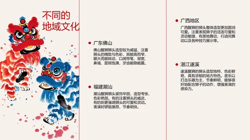红色水墨风中国传统文化醒狮PPT模板