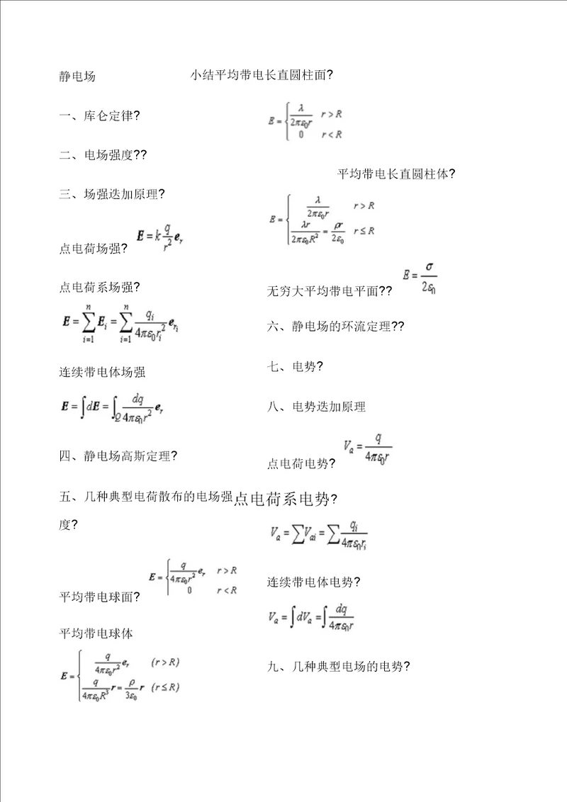 大学物理电磁学公式总结