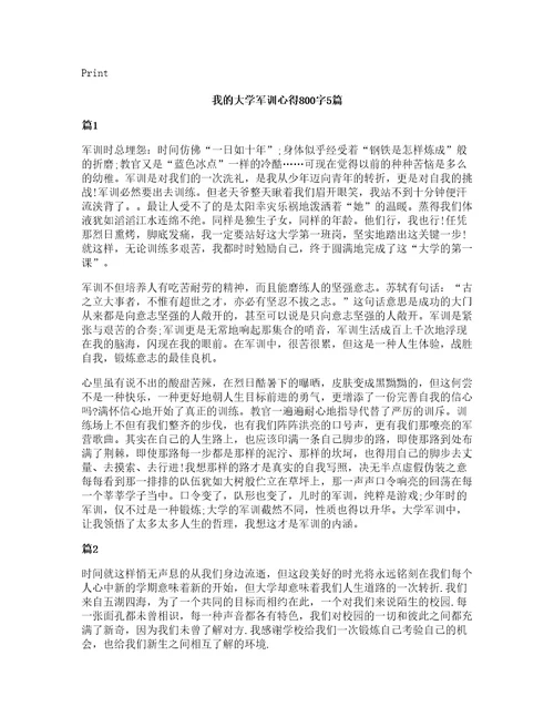 我的大学军训心得800字5篇