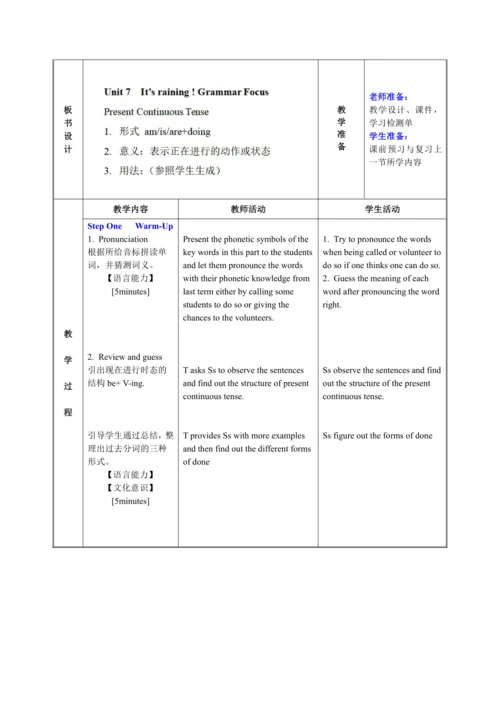 （核心素养目标）Unit 7 It's raining! Section A Grammar Foc