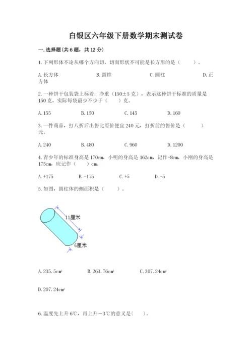 白银区六年级下册数学期末测试卷审定版.docx