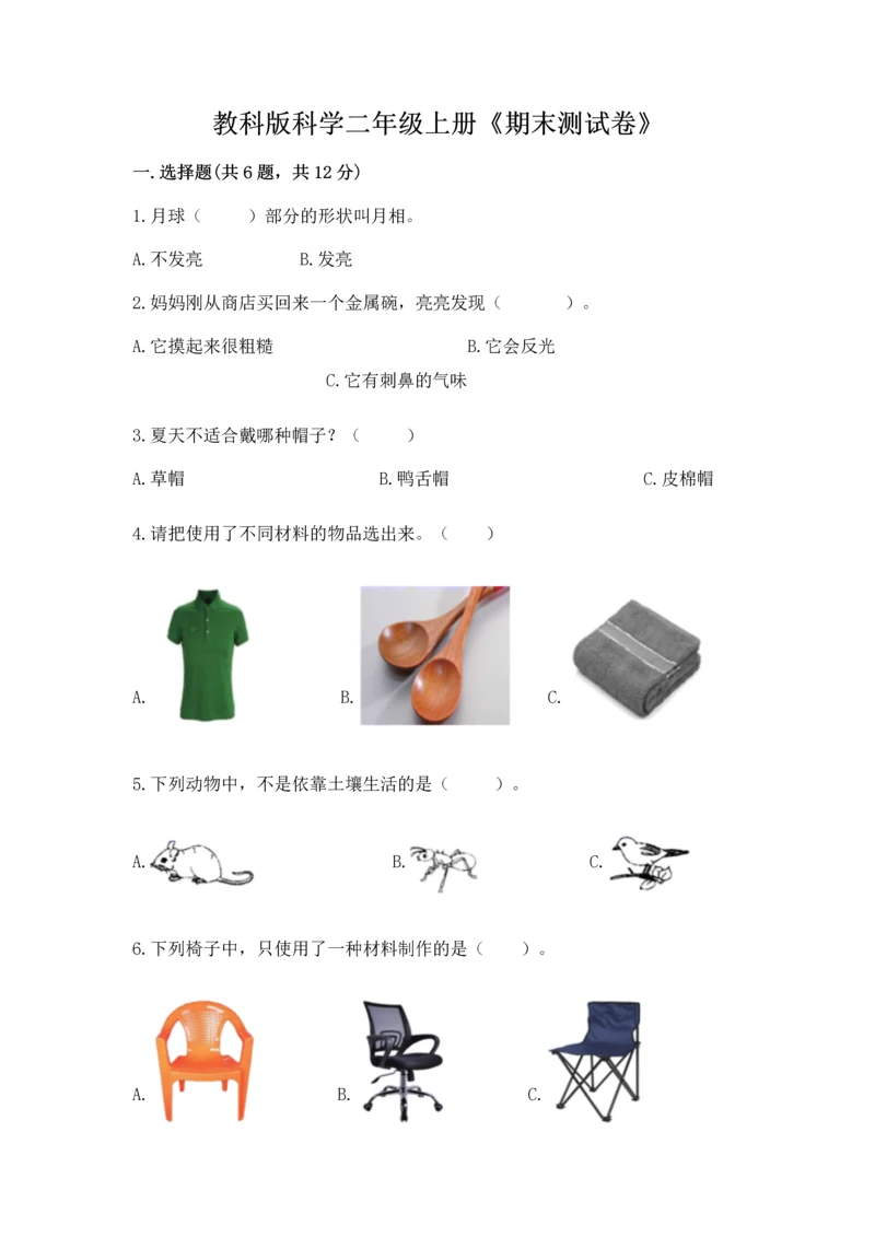 教科版科学二年级上册《期末测试卷》精品【综合题】.docx