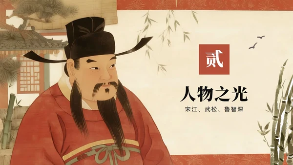 手绘插画中国风四大名著水浒传介绍主题PPT模板