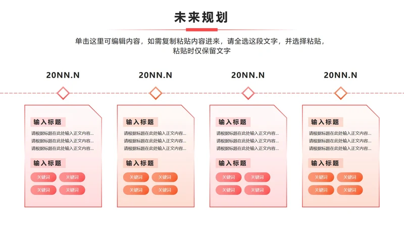 未来规划 - 粉橙色渐变四项时间轴PPT内页