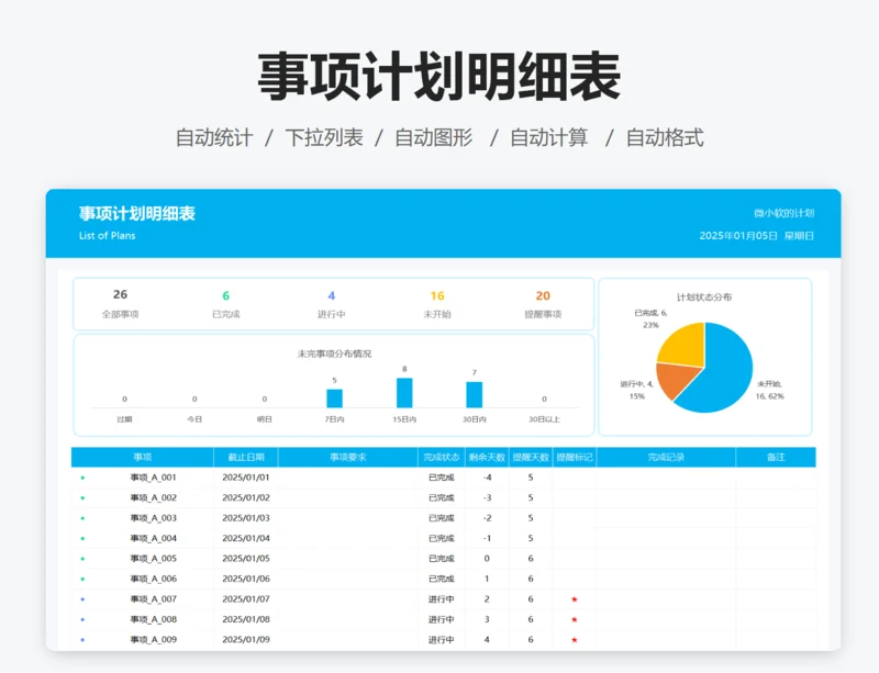 事项计划明细表