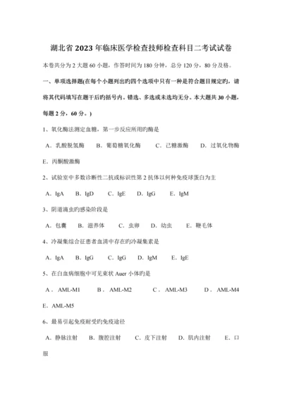 2023年湖北省临床医学检验技师检验科目二考试试卷.docx