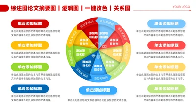 红色简约风9项圆形流程图PPT