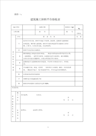 卸料平台验收标准表格