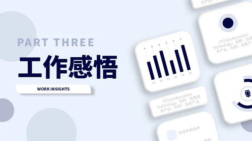 蓝色白色微粒体简约风瀑布流IT述职报告PPT模板