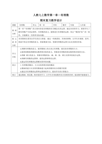 2022-2023人教版初中七年级数学第一章---有理数精品期末复习教案（解析版）