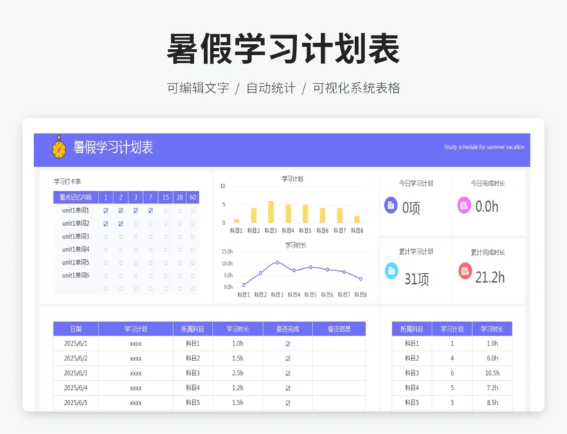 暑假学习计划表