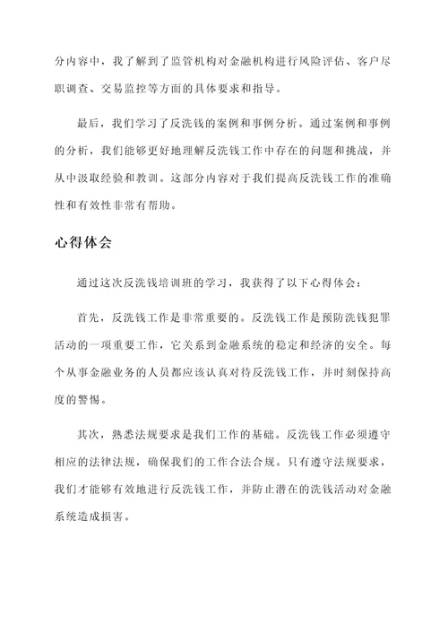 反洗钱培训班培训心得体会