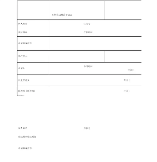 归档病历修改申请表