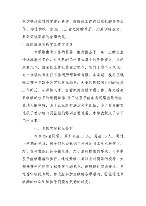 一班级班主任教学工作方案