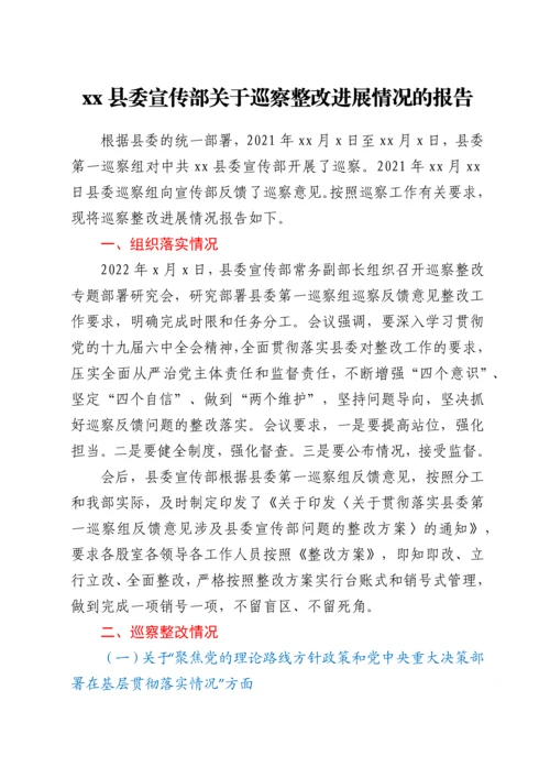 xx县委宣传部关于巡察整改进展情况的报告.docx