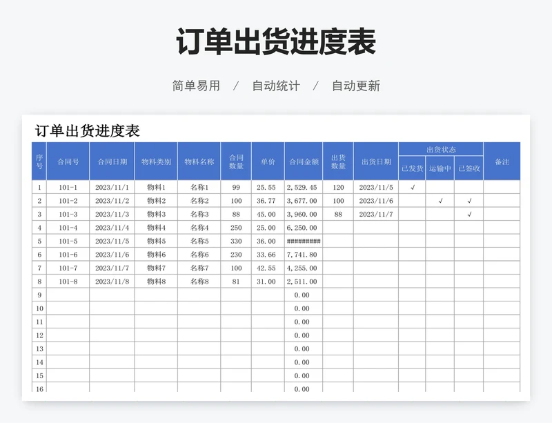 订单出货进度表