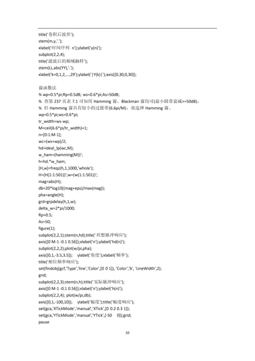 基于频率抽样设计法线性相位型FIR数字低通滤波器设计报告.docx