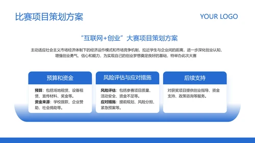 蓝色简约风高校创业比赛活动方案策划PPT