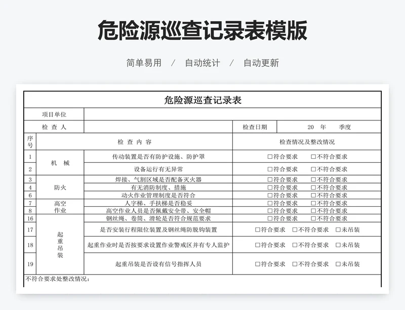 危险源巡查记录表模版