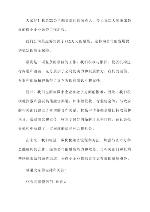 微小企业融资工作汇报