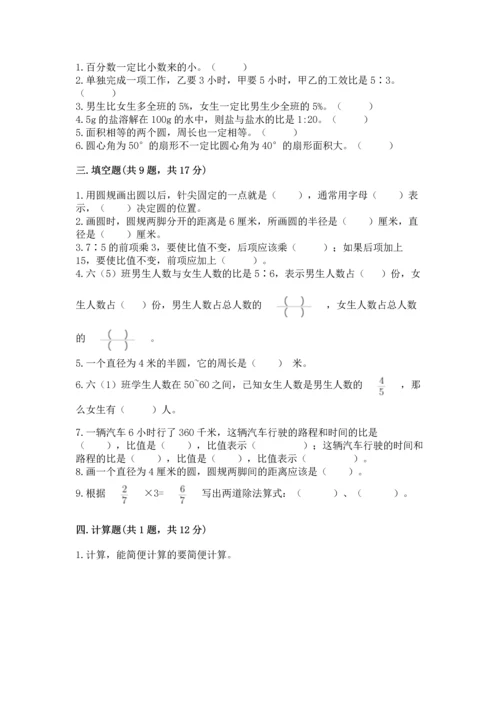 人教版六年级上册数学期末测试卷含完整答案（有一套）.docx