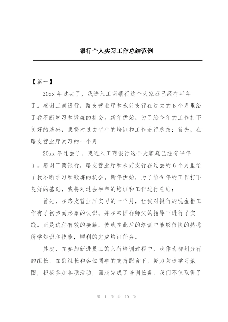 银行个人实习工作总结范例.docx