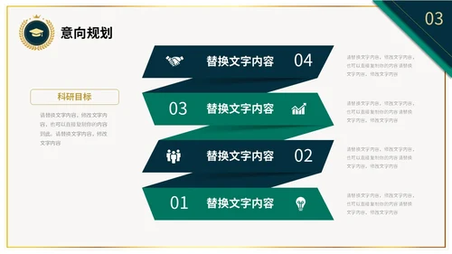稳重大气绿色烫金微立体风博士入学复试汇报PPT博士复试
