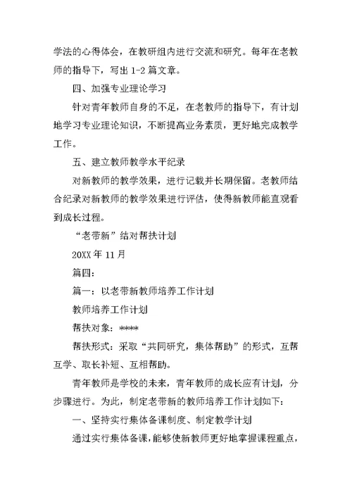 教师老带新工作计划