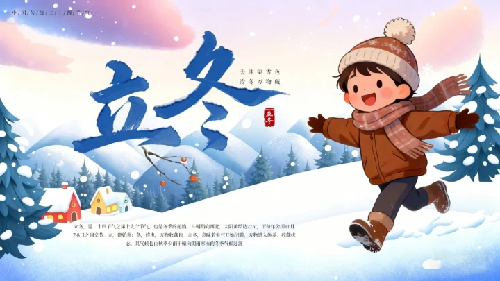 蓝色卡通传统二十四节气之立冬PPT模板