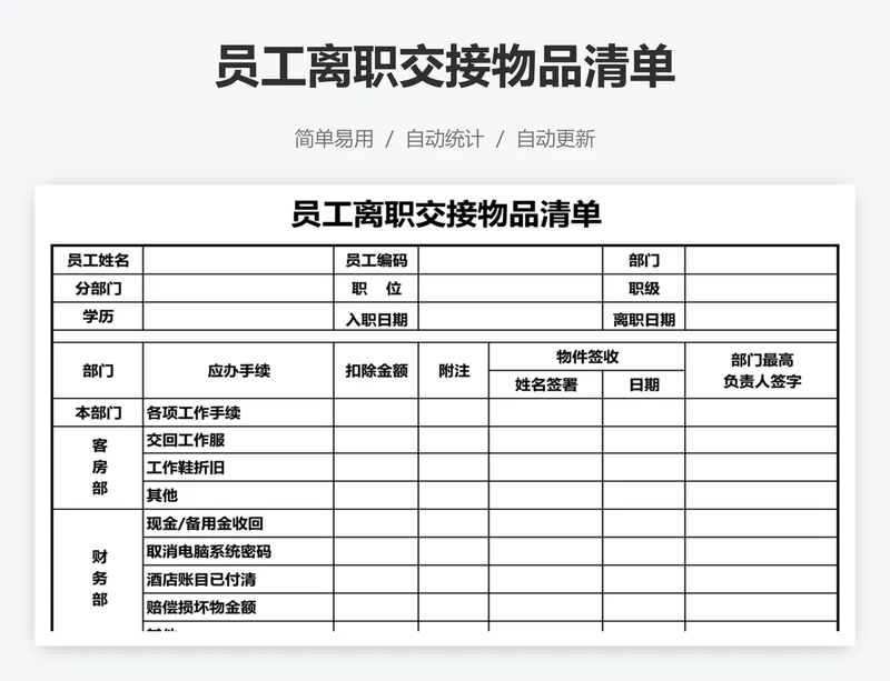 员工离职交接物品清单