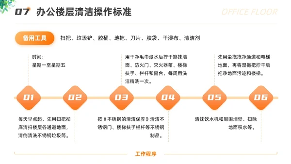 橙色渐变插画风保洁员安全专业知识培训保洁培训