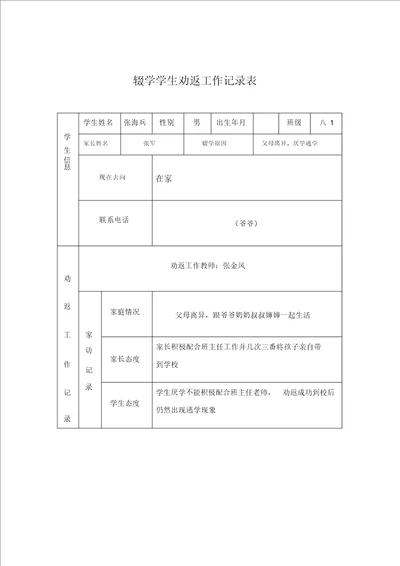 辍学学生劝返工作记录表