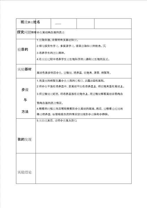 七年级下册生物实验报告 2104