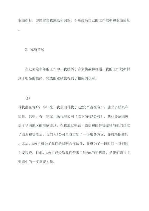 公司业务员半年总结