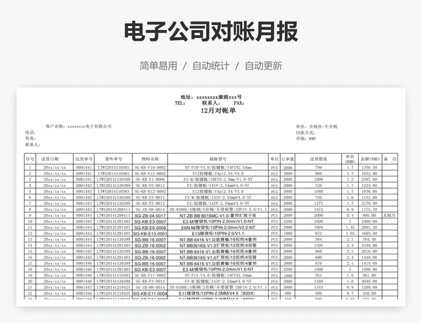 电子公司对账月报