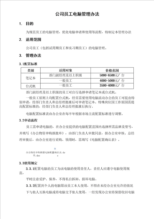 公司员工电脑管理办法