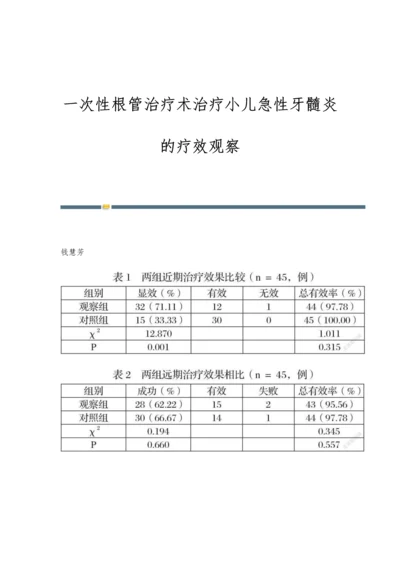 一次性根管治疗术治疗小儿急性牙髓炎的疗效观察.docx