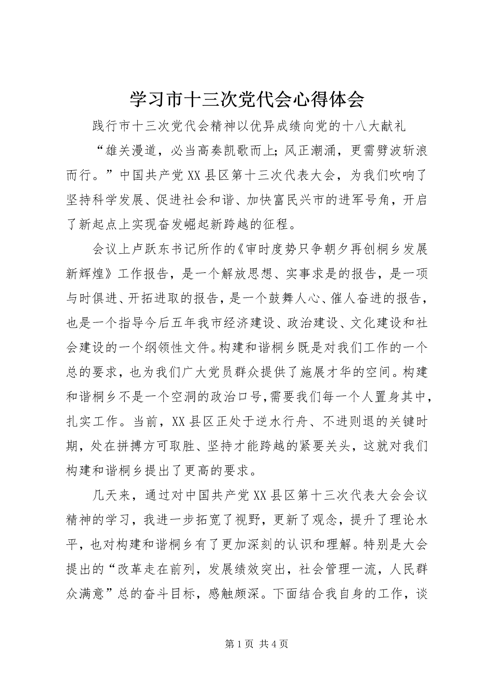 学习市十三次党代会心得体会.docx