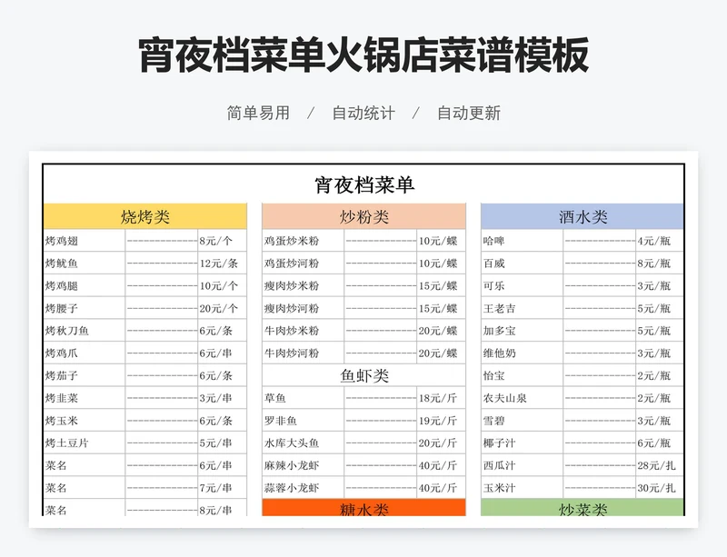 宵夜档菜单火锅店菜谱模板