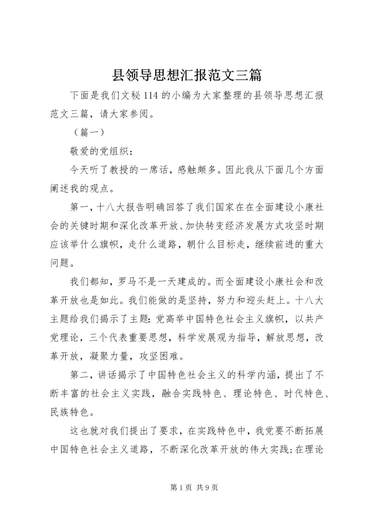 县领导思想汇报范文三篇.docx