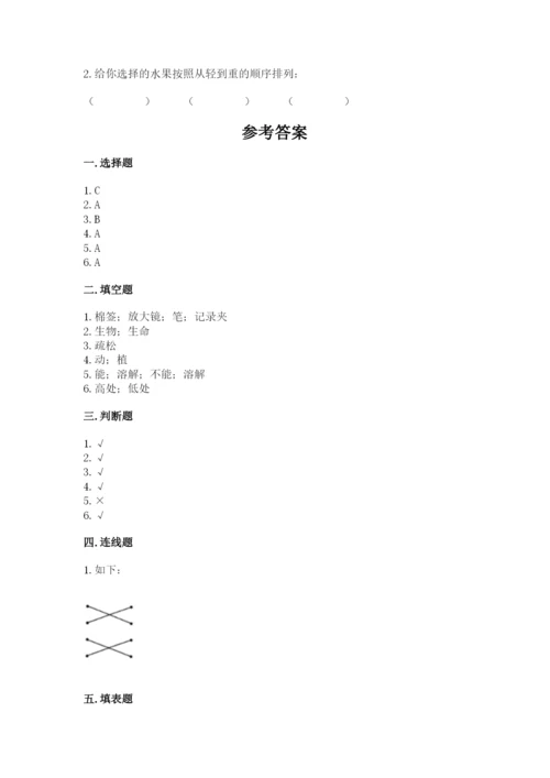 教科版小学科学一年级下册期末测试卷及参考答案（综合卷）.docx