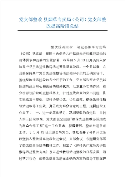 党支部整改县烟草专卖局公司党支部整改提高阶段总结